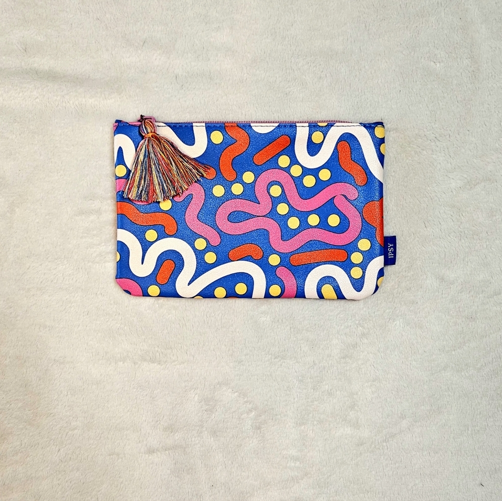 Ipsy Bag September 2023 Makeup Zipper Pouch Blue Red Pink Tassel